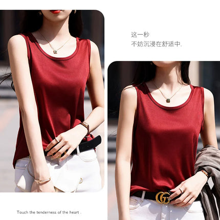 High-End Acetate Fiber Women's Knitted T-shirt with Suspender European Fashion Style Popular Women's Top