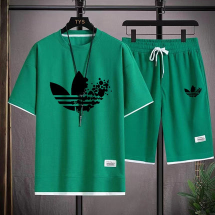 Men's Summer Casual Fashion Printed T-Shirt and Shorts Set Quick-Drying Outdoor Sports Loose Fit Short-Sleeve Outfit