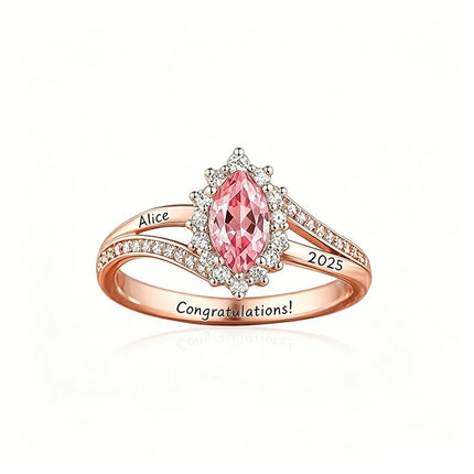 Personalized Class Rings cut Birthstone Halo High School Graduation Ring Custom Birthstone Name University College Ceremonies