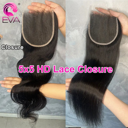 Eva Hair 9x6 HD Lace Closure Invisible Melt Skins 5x5/6x6/7x5 Ultra Thin HD Lace Pre Plucked 13x4/13x6 HD Lace Frontal For Women