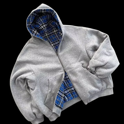 2025 New Oversized Reversible Hoodie High Quality Luxury Designer Clothing Cotton Hoodie with Plaid Lining Sweatshirt Streetwear