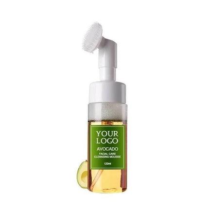 120ml Custom Logo Face Wash Private Label with Brush Avocado Watermelon Green Tea Cleansing Mousse Liquid Face Clean Makeup Milk