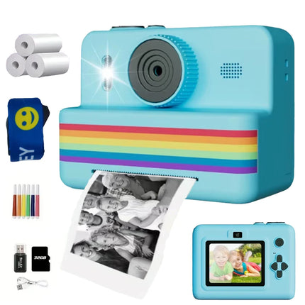 2.8-inch screen instant printing toy camera with 32GB SD card, 3 rolls of printing paper, portable high-definition camera, insta