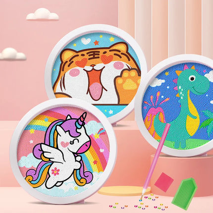 Round Frame Unicorn Diamond Painting Kitten Children's Handmade Dinosaur Creative Diamond Stickers Tiger DIY Point Diamond Paint