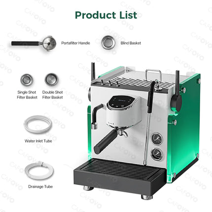 CAFOVO E137 9Bar Semi-Auto Coffee Machine Rotary Pump Dual-storage boiler Flow Meter PID PTC Temperature Control Espresso Maker