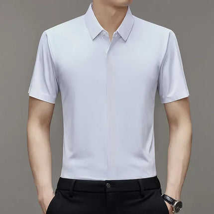 High end Mulberry Silk Dress Shirts Business Men Wrinkle Resistant Button Invisible Elastic Tops Luxurious Male Quality Clothing