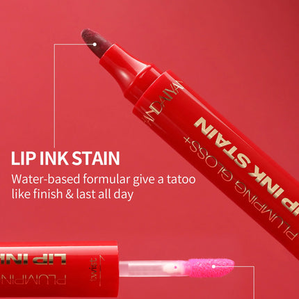 Lip Pencil Liquid Liner Double Head 2in1 Waterproof Tint Nude Oil Plump Gloss Mirror Lasting Moisturizing