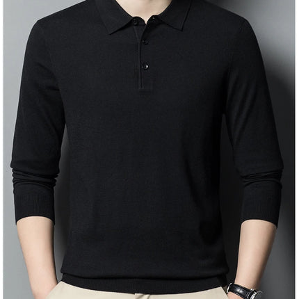 Worsted wool Men POLO Neck  Pullover Long Sleeve Lapel Sweaters Loose Warm Knitted Tops Spring Autumn New Style Men’s Clothing