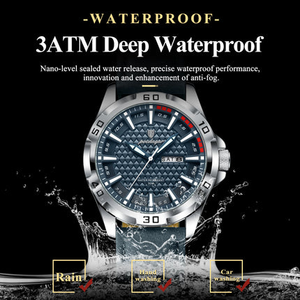 POEDAGAR Top Fashion High Quality Men's Watch Waterproof Luminous Date Week Watch for Men Leather Military Men's Quartz Wristwatch