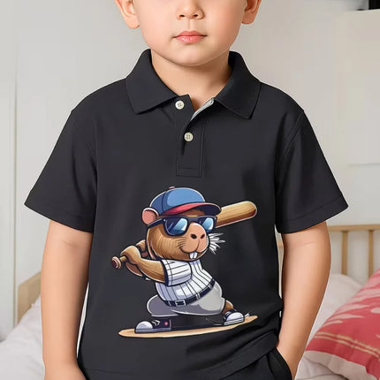 Cute Capybara Graphic Polo Shirt for Boys Funny Animal Short Sleeve Child Polo Shirt Summer Casual Loose Y2k Children's Clothing