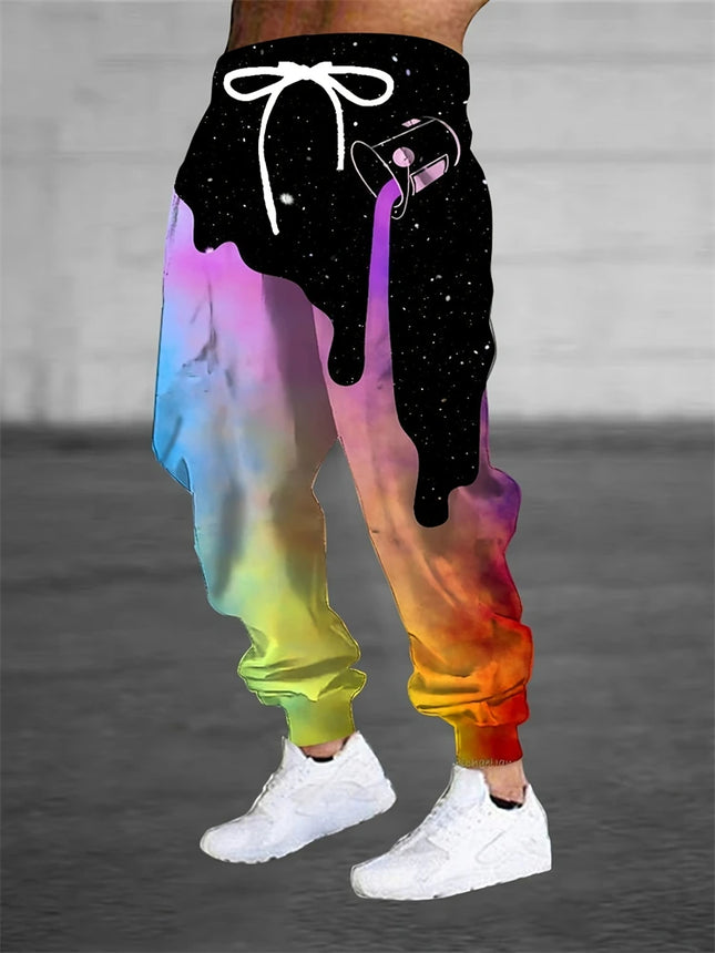 2025 New Men's Building Block Print Casual Pants Hip-Hop Street Style Drawstring Sweatpants Outdoor Fashion Men Drawstring Pants