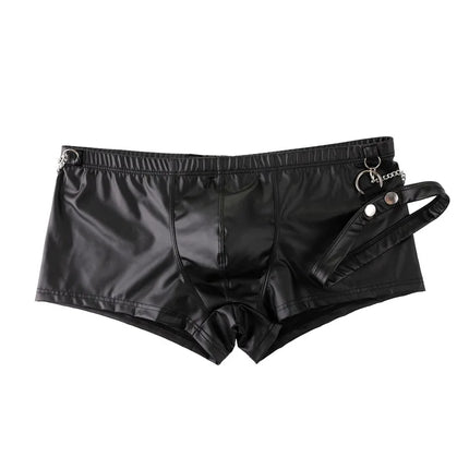 Mens Underwear Black Faux Leather Boxers Shorts Nightclub Ring Panties Man U Convex Pouch Underpants  Cueca Calzoncillo M-XXL