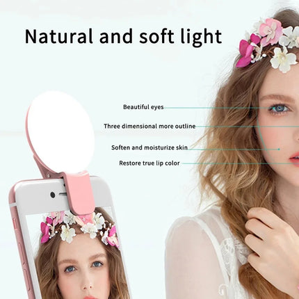 LED Light Mobile Phone Mini Selfie Fill Light Rechargeable 3 Modes Selfie Ring Light Clip-on Brightness Adjustable