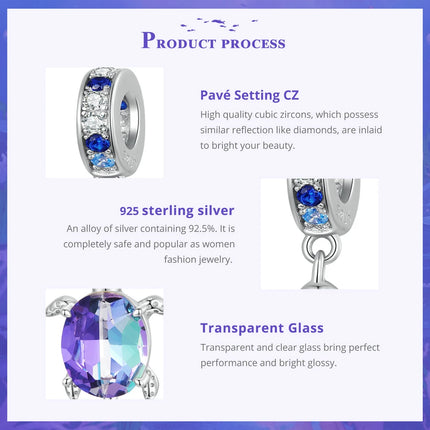 BAMOER 925 Sterling Silver Dreamy Ocean Series Dazzling Crab Beads Seahorse Pendant Charms for Women Bracelet and Necklace DIY