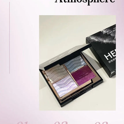 Herorange Color Block Dream Shadow Palette Four-Color Glitter Chameleon Effect Pearlescent Sparkling Easy to Apply Long-Lasting Non-Fading Mashed Potato Texture Four-Color Eyeshadow Palette Cosmetics Christmas Gift