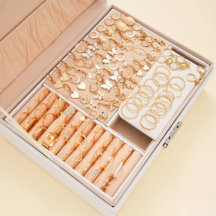 66 Pcs/Set Fashion Boho Gold Color Butterfly Love Earrings Ring Jewelry Set For Women Daily Vacation Wearing Gifts New 2024