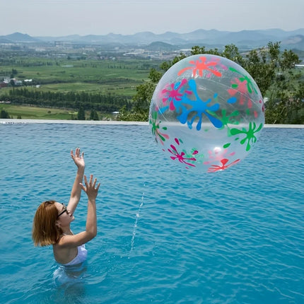 Inflatable Beach Water Play Ball - Durable PVC, Transparent with Colorful Splash Patterns, Ideal for Pool and Beach Activities