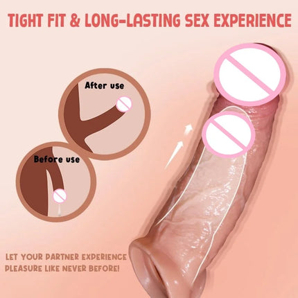 Penis Sleeve Cock Vibrator Realistic Penis Extender Vibrating Cock Ring 10Mode Remote Control Soft Silicone Penis for Men Couple