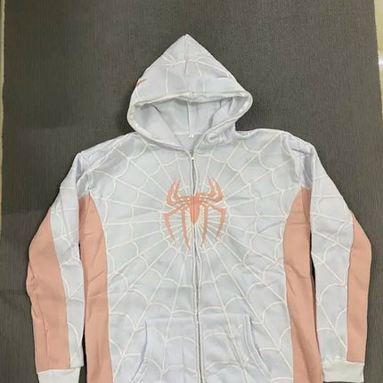 American Spider 3D Foaming Embroidery Zipper Hoodie Y2K Retro Gothic Harajuku Women Zip Up Jacket Hoodies Sweatshirt Men Clothes