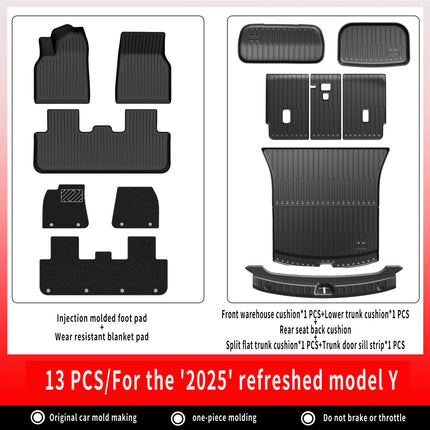 For New Tesla Model Y Launch 2025+ Juniper 2025+ TPE Floor Mats & Cargo Liner, All Weather Trunk Mats Floor Liner Backrest Mats