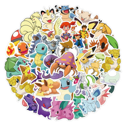 50pcs Cute Cartoon Anime Pokemon Stickers Kids Toys Kawaii Poke Ball Pikachu Decals Skateboard Laptop Waterproof Sticker