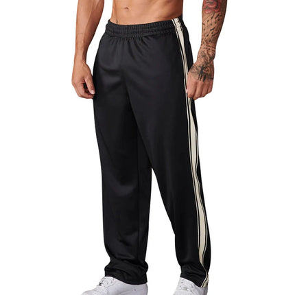 New autumn trendy brand men's straight-leg pants with patchwork details, American-style loose-fitting sports sweatpants