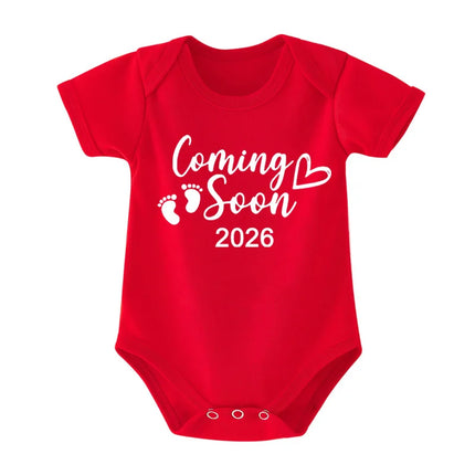 Baby Boys Girls Short Sleeve Romper Funny Coming Soon 2026 Letter Printed Newborn Clothes Infant Baby Jumpsuit Bodysuit