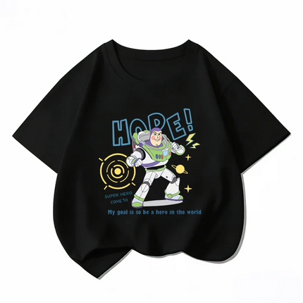 Toy Story Buzz Lightyear Children's Pure Cotton T-shirt, Boys' and Girls' Top, Summer Comfortable and Breathable Kids' T-shirt