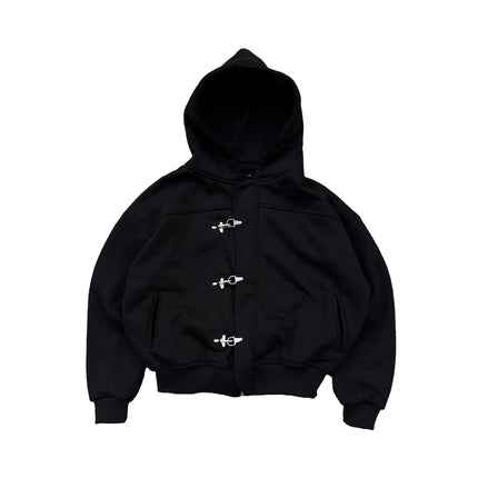 2026 New Retro Y2K Dark Punk Gothic Metal Buckle Zipper Solid Color Hoodie Street Trendy Fashion Versatile Personalized Leisure