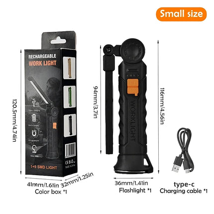 LED Flashlights Rechargeable Work Light with Magnetic Base and Hanging Hook 3 Modes Floodlight for Car Repair Grill Outdoor Use