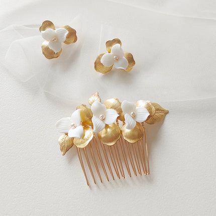 Ins Copper Floral Leaf Hair Pins Bridal Comb Girls Hair Piece Jewelry Handmade Wedding Women Headpiece