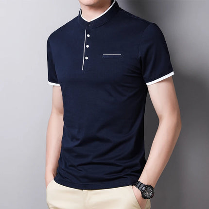 2025 New Men's Casual and Fashionable Solid Color Short-Sleeved Stand-Up Collar T-shirt Summer Versatile and Comfortable Top