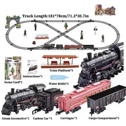 Classical Battery Operate Electric Railway Train Steam Locomotive Set Adding Water to Smoke Train Toys with Light&Sound   ﻿