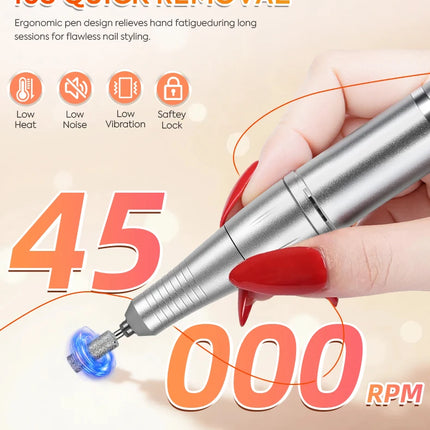 DianaBeauty 45000RPM Electric Nail Drill Machine Rechargeable Nail Polisher Portable Nail File For Gel Nails Remover Manirure