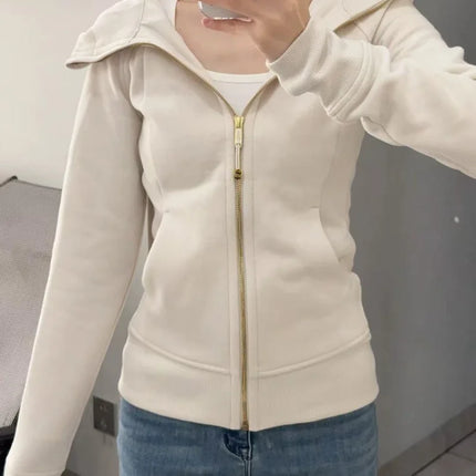 Lulu Original Label Scuba Autumn Winter Slim Fit Fleece Lined Open Cardigan Full Zip Hoodie Casual Long Sleeve Sweatshirt