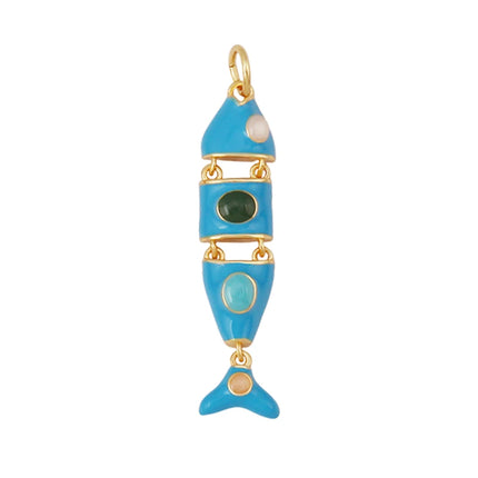 Enamel Fish Bone Squid Marine Sea Dalphin Charm Pendant,18K Real Gold Silver Plated Zircon Jewelry Finding Supplies S87 S75