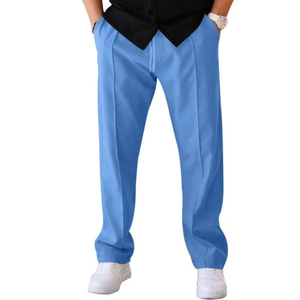 Men Casual LooseStraight Leg Dress Pants Elastic Drawstring Waist Front Seam Plain Wide Leg Trousers Daily Street Vacation Relax
