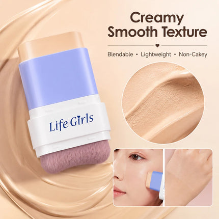 2 in 1 SPF30 Foundation Stick with Built-in Brush Soft Matte Full Coverage Waterproof Long Wear Concealer Makeup Base