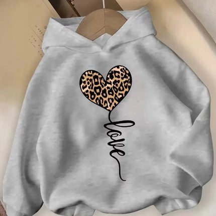 Heart patterned printed hooded long sleeved shirt for warm, casual and fashionable children's boys and girls in autumn andwinter