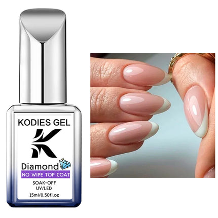 KODIES GEL Diamond Top Coat No Wipe Super Shiny 15ml HEMA /TPO Free Gel Nail Polish Crystal Shine Gel Finish All for Manicure