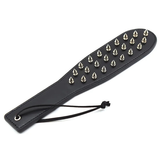 Adult Game 38.5CM Enhance Pain Leather Stainless steel Spikes Spanking Paddle Slapper Whip Bdsm Bondage Flogger Whips Sex Toys