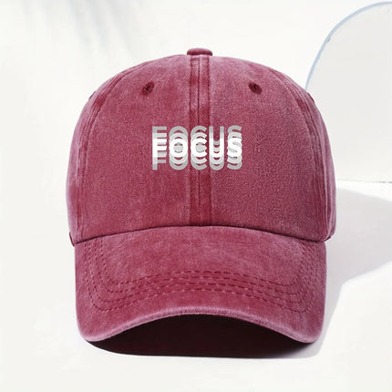 Classic unisex baseball cap with "FOCUS" print adjustable for daily leisure, outdoor sports, and travel