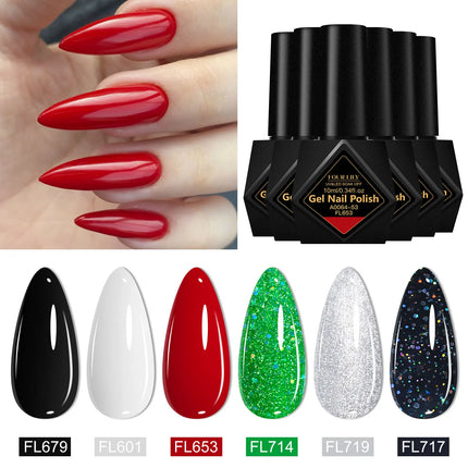 6pcs 10ml Gel Nail Polish Set Red Sparkling Glitter Semi Permanent Soak Off UV Gel Varnish For Christmas Nails Nail Supplies DIY