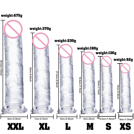 Transparent Big Dick 6 Sizes Realistic Jelly Dildo Women Gay Anal Sex Toys Soft Clitoris Vaginal Masturbators Penis Suction Cup