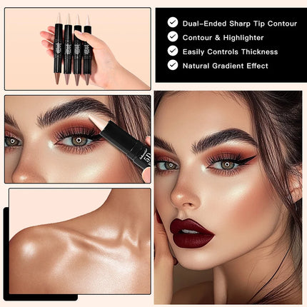 Dual-Ended Sharp Tip Contour Highlighter Waterproof And Sweatproof Long Lasting-Up To 12 Hours Multi-Use Contour Stick Makup