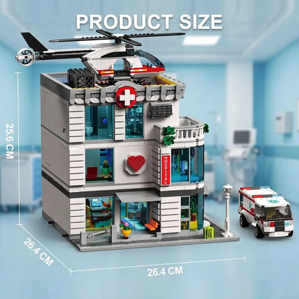 IN STOCK 2876Pcs City Steet The Hospital Building Blocks Sets MOC Ambulance Helicopter Model DIY Ornament Toys For Kids Gifts