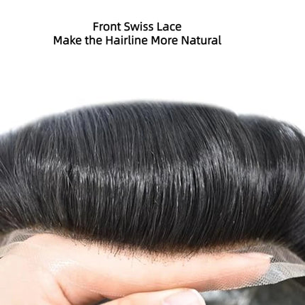 Male Toupee Front Lace PU Wigs for Men Indian Remy Human Hair Wigs Swiss Lace Capillary Prosthesis Natural Hair System Hairpiece