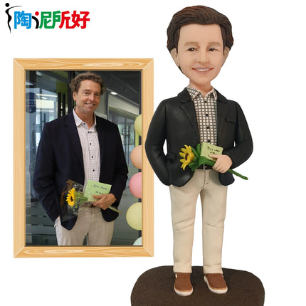 Custom Handmade Bobblehead Figure, Personalized Clay Doll on Photos,Real person figurine 3D Customization,Christmas Gift for Men