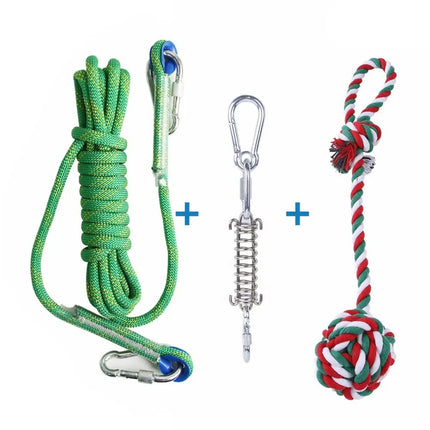 Bite Resistant Dog Spring Pole Toys 5M Cotton Rope Dog Teething Toy Dog Spring Pole Toys Tug Hanging Exercise Cotton Rope