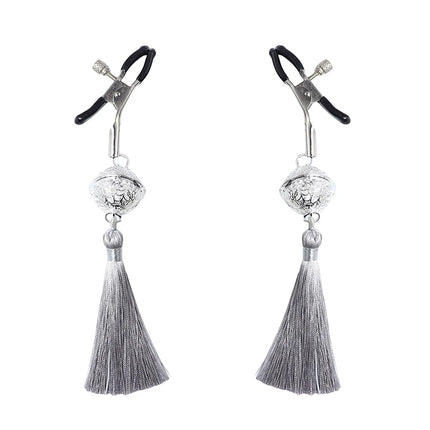 1 Pair Metal Bells Nipple Clamps with Tassel Nipple Ring for Flirting Teasing Exotic Breast Enlargement Accessory